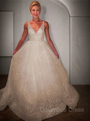 Formal Dress Long, A-Line/Princess V-neck Floor-Length Prom Dresses