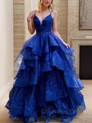 Party Dresses Stores, A-Line/Princess V-neck Floor-Length Prom Dresses With Beading