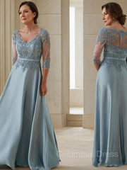 Party Dress Big Size, A-Line/Princess V-neck Floor-Length Satin Mother of the Bride Dresses With Appliques Lace