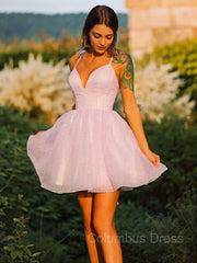 Party Dresses Summer, A-Line/Princess V-neck Short/Mini Lace Homecoming Dresses