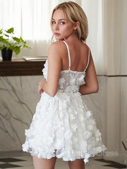 Chiffon Dress, A-Line/Princess V-neck Short/Mini Lace Homecoming Dresses With Appliques Lace