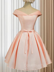 Bridesmaid Dress Shop, A-Line/Princess V-neck Short/Mini Satin Homecoming Dresses With Bow