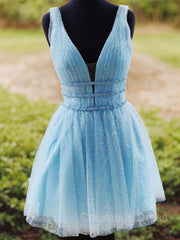 Bridesmaid Dress Summer, A-Line/Princess V-neck Short/Mini Tulle Homecoming Dresses