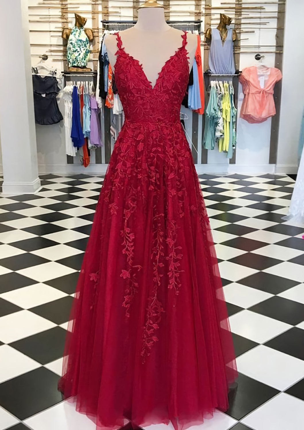 Homecoming Dresses Fitted, A-line/Princess V Neck Sleeveless Long/Floor-Length Tulle Prom Dress With Appliqued