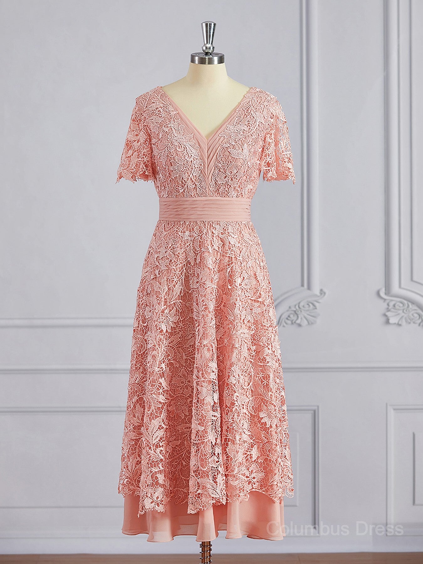 Prom Dresses 2046 Short, A-Line/Princess V-neck Tea-Length Chiffon Mother of the Bride Dresses With Appliques Lace