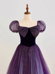 Prom Dress Mermaid, A-Line Purple Long Prom Dress, Purple Tulle Evening Dress