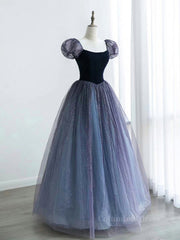 Black Wedding Dress, A-Line Purple Tulle Long Prom Dress, Purple Sweet 16 Dress