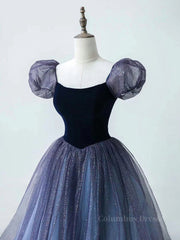 Blue Prom Dress, A-Line Purple Tulle Long Prom Dress, Purple Sweet 16 Dress