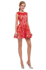 Evening Dresses For Over 76S, A-Line Red Lace Sleeveless Mini Homecoming Dresses