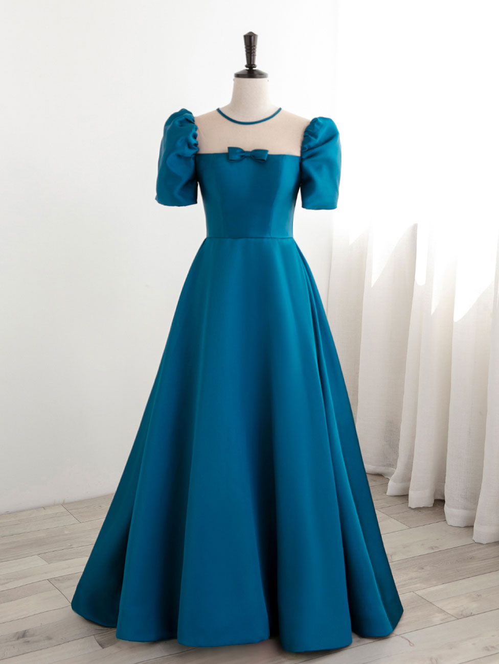 Cute Dress, A-Line Satin Blue Long Prom Dress, Blue Long Formal Evening Dresses