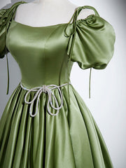 Elegant Dress For Women, A-Line Satin Green Long Prom Dress, Green Formal Evening Dress