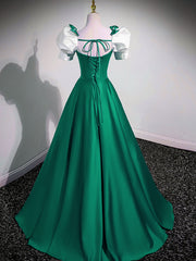 Prom Dresses Store, A-Line Satin Green Long Prom Dresses, Green A-Line Formal Dresses