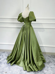 Rustic Wedding Dress, A line Satin Long Green Prom Dresses, Green Formal Evening Graduation Dresses