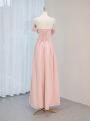 Evening Dress Gown, A-Line Satin Pink Long Prom Dress, Pink Long Formal Dress