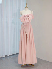 Evening Dresses 90025, A-Line Satin Pink Long Prom Dress, Pink Long Formal Dress