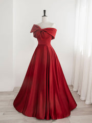 Fancy Dress, A-Line Satin Red Long Prom Dresses, Red Long Formal Dresses