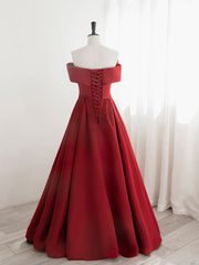 Long Dress, A-Line Satin Red Long Prom Dresses, Red Long Formal Dresses