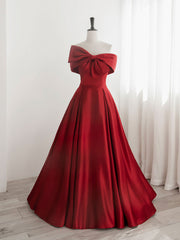 Pretty Dress, A-Line Satin Red Long Prom Dresses, Red Long Formal Dresses