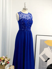 Bridesmaid Dresses Blush, A-line Scoop Appliques Lace Floor-Length Chiffon Dress