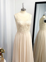 Bridesmaid Dress By Color, A-line Scoop Appliques Lace Floor-Length Chiffon Dress