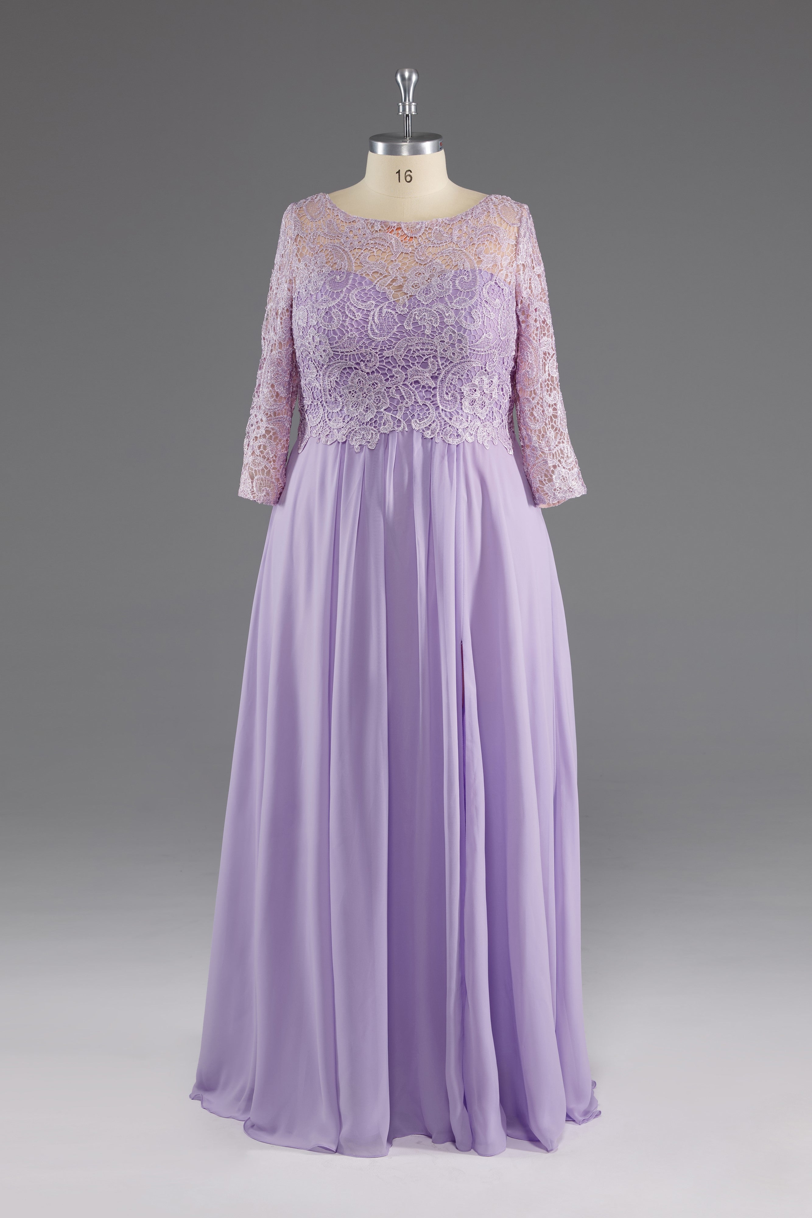 Bridesmaids Dress Designs, Lilac A-Line 3/4 Sleeves Scoop Lace Prom Dress