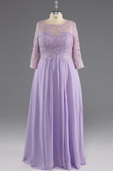 Prom Dresses With Slits, A-Line 3/4 Sleeves Scoop Lace Mother of The Bride Dress