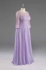 Bridesmaid Dresses Design, Lilac A-Line 3/4 Sleeves Scoop Lace Prom Dress