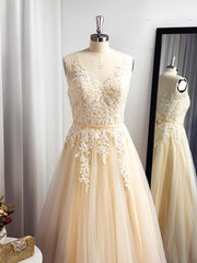 Bridesmaid Dresses 2040, A-line Spaghetti Straps Appliques Lace Floor-Length Tulle Dress