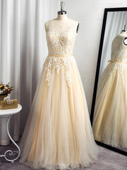 Bridesmaid Dresses Green, A-line Spaghetti Straps Appliques Lace Floor-Length Tulle Dress