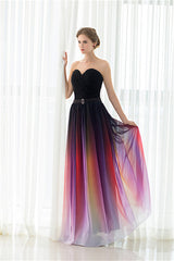 Party Dress Size 226, A Line Strapless Sleeveless Colorful Chiffon Floor Length Prom Dresses With Belt