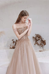 Evening Dress For Party, A-Line Strapless Starlight Princess Prom Dresses