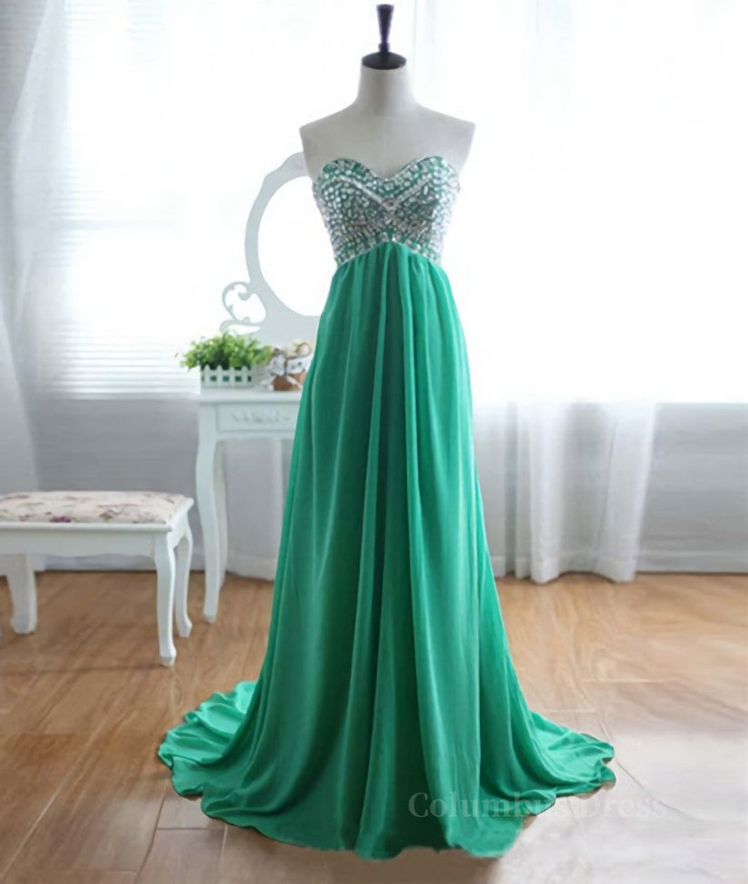 Bridesmaid Dress Colors, A-Line Strapless Sweetheart Neck Green Chiffon Long Prom Dresses, Green Evening Dresses