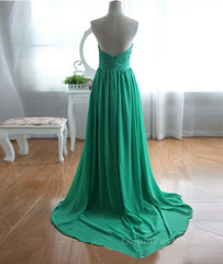 Bridesmaid Dresses Wedding, A-Line Strapless Sweetheart Neck Green Chiffon Long Prom Dresses, Green Evening Dresses