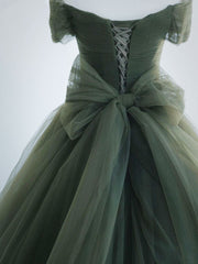 Prom Dress Blue Lace, A-Line Sweetheart Neck Green Long Prom Dress, Sweep Train Green  Formal Dress