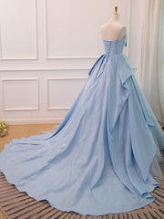 Prom Dresses For Short Girls, A-Line Sweetheart Neck Satin Tulle Blue Long Prom Dress, Blue Evening Dress