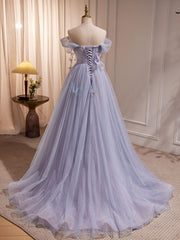 Homecoming Dresses Style, A-Line Sweetheart Neck Tulle Purple Long Prom Dress, Purple Formal Dress