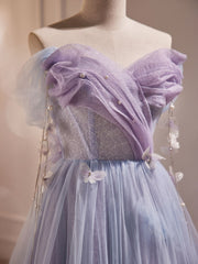 Homecoming Dresses Styles, A-Line Sweetheart Neck Tulle Purple Long Prom Dress, Purple Formal Dress