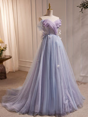 Homecoming Dress Styles, A-Line Sweetheart Neck Tulle Purple Long Prom Dress, Purple Formal Dress