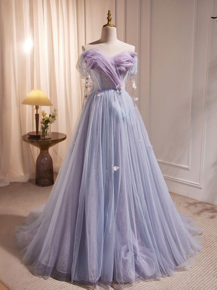 Homecoming Dress Style, A-Line Sweetheart Neck Tulle Purple Long Prom Dress, Purple Formal Dress