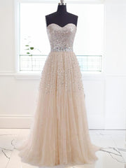 Bridesmaid Dress Elegant, A-line Sweetheart Sweep Train Tulle Dress