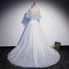 Prom Dresses Cute, A-line Tulle Blue Off Shoulder Prom Dresses, Long Evening Dresses Party Dresses