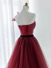 Prom Dresses2028, A-Line Tulle Burgundy Long Prom Dress, Burgundy Formal Evening Dress