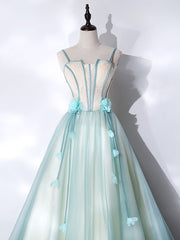 Prom Dresses Outfits Fall Casual, A-Line Tulle Green Long Prom Dress, Green Graduation Dress with Sweep Train