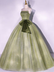 Bridesmaid Dress Formal, A Line Tulle Green Long Prom Dress, Green Tulle Evening Party Dresses