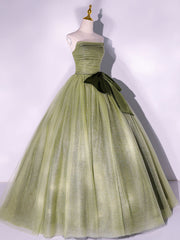 Bridesmaid Dresses Ideas, A Line Tulle Green Long Prom Dress, Green Tulle Evening Party Dresses