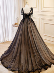 Prom Dress Country, A-Line Tulle Lace Black Long Prom Dress, Black Formal Evening Dresses