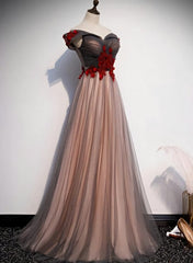 Formal Dress For Wedding Reception, A-line Tulle Ruched Embellished Prom Dress, Long Party Dress