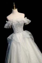 Prom Dress On Sale, A-Line Tulle Sequins Long Prom Dress, Off the Shoulder Evening Dress