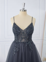 Classy Dress, A-line Tulle V-neck Beading Short/Mini Dress