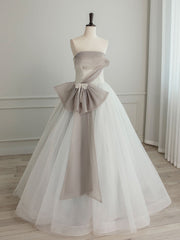 Homecoming Dress Pink, A-Line Tulle White Long Prom Dress, White Formal Party Dress